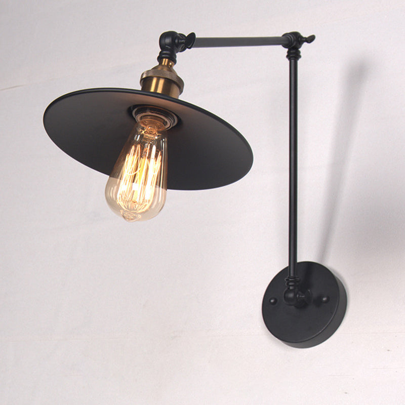 2-secties Swing Arm Industry Style Wandlamp Zwart metalen Kegel Schaduw 1 Licht Retro SCONCE LICTEN