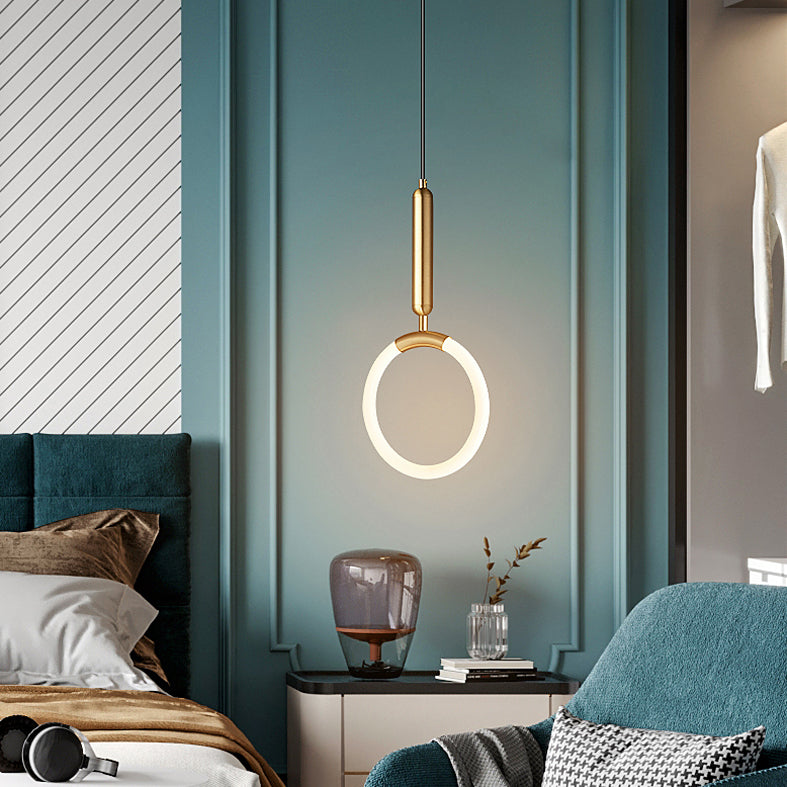 Geometric Suspension Pendant Light Minimalist Metal LED Bedroom Pendant Light Kit in Gold