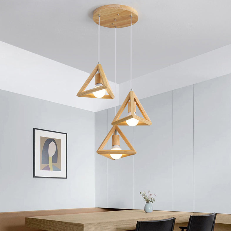 Geometric Dining Room Pendant Light Fixture Wooden Minimalist Hanging Lamp in Beige
