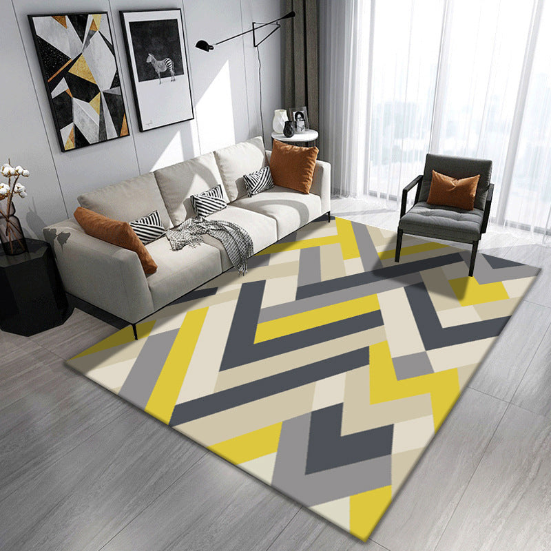 Contemporary Area Rug Polyester Graphic Carpet Stain Resistant Rug for Living Room