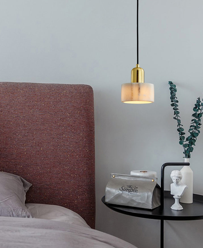 Cylinder Stone Hanging Pendant Light Minimalist-Style Hanging Lamp Kit for Bedroom