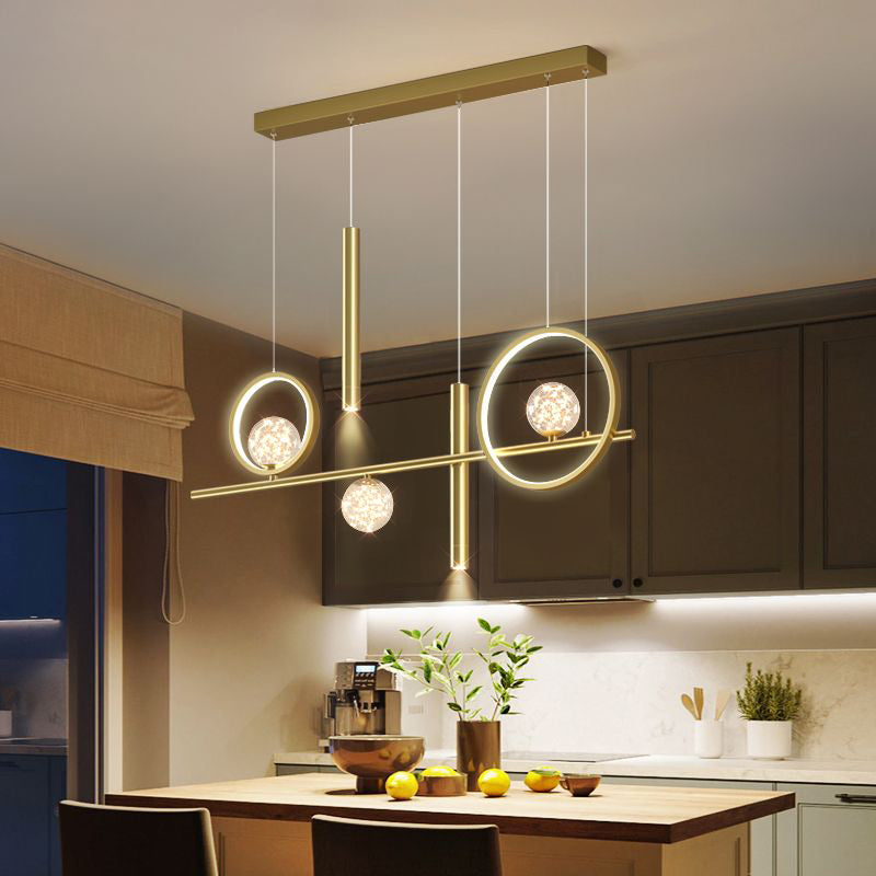 Luz colgante de isla lineal LED de aluminio en moderna luz de techo de hierro forjado de estilo nórdico con sombra de silicona