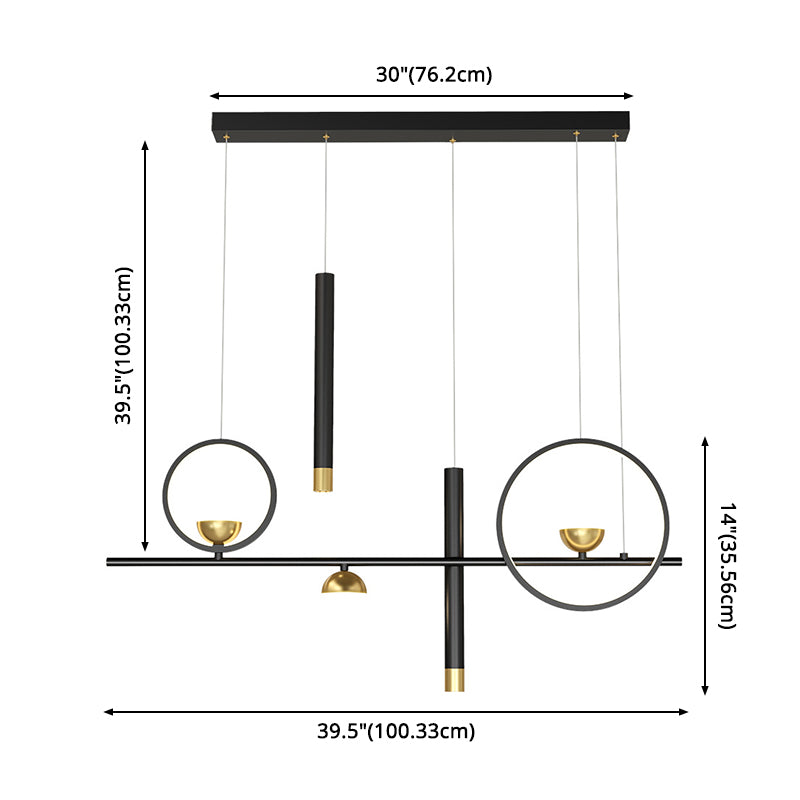 Luz de la isla negra y dorada de aluminio en simplicidad moderna LED lineal de LED acrílico con sombra de silicona