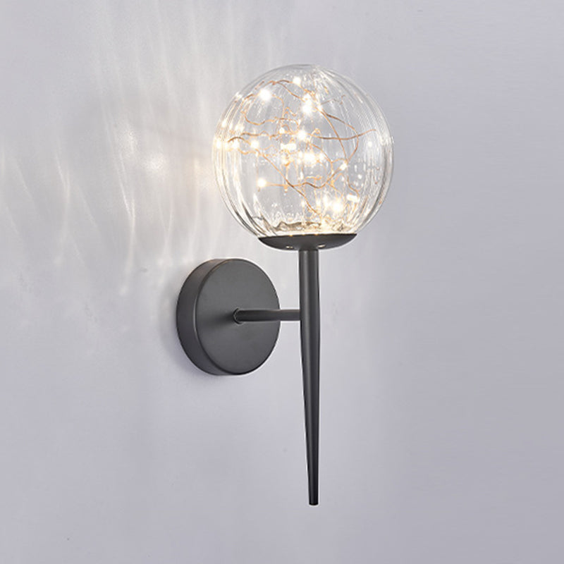 Nordic Style Simplicity Indoor Wall Lamp LED Light String Glass Ball Sconce Lights with Metal Lamp Post