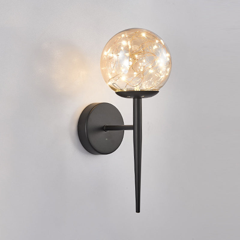 Nordic Style Simplicity Indoor Wall Lamp LED Light String Glass Ball Sconce Lights with Metal Lamp Post