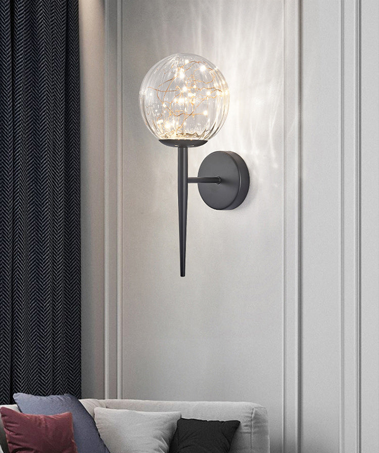 Nordic Style Simplicity Indoor Wall Lamp LED Light String Glass Ball Sconce Lights with Metal Lamp Post