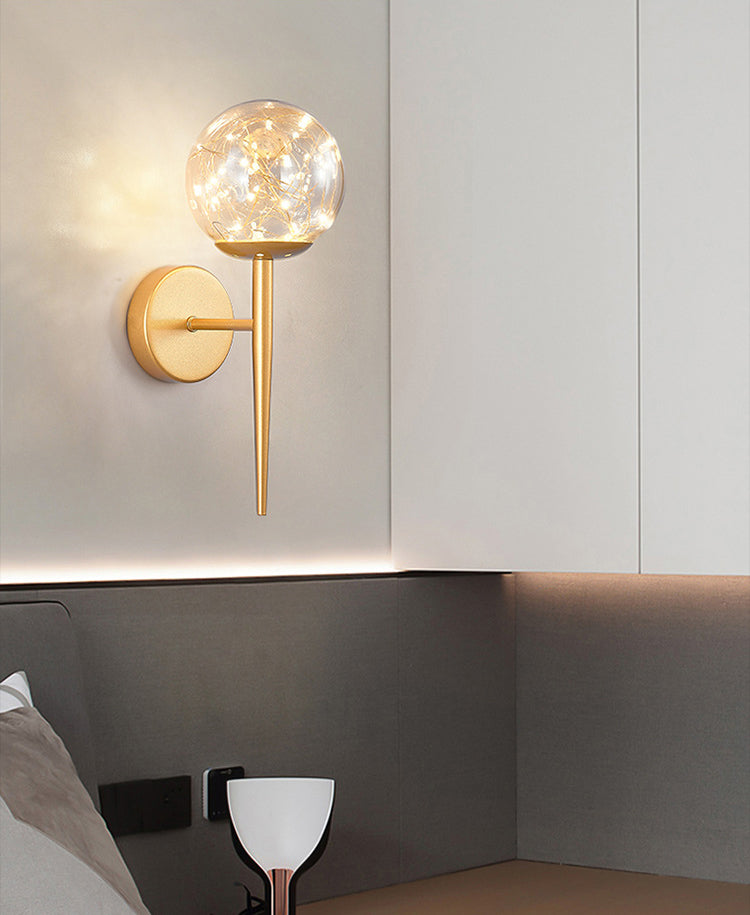 Nordic Style Simplicity Indoor Wall Lamp LED Light String Glass Ball Sconce Lights with Metal Lamp Post
