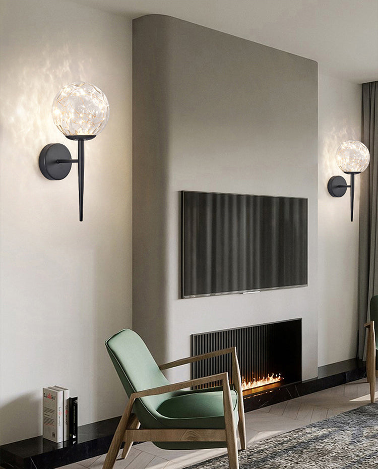 Nordic Style Simplicity Indoor Wall Lamp LED Light String Glass Ball Sconce Lights with Metal Lamp Post