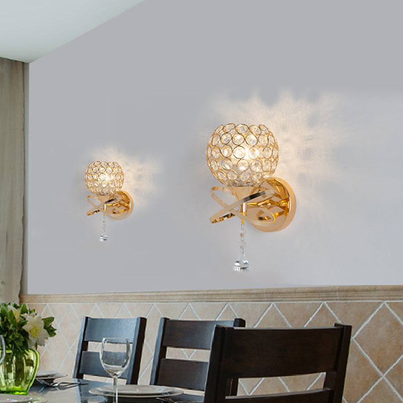 Electroplating Rose Gold Crystal Wall Lamp 1-Light Hollow Ring Inlaid Crystal Sconce Lights for Restaurant Coffee Shop