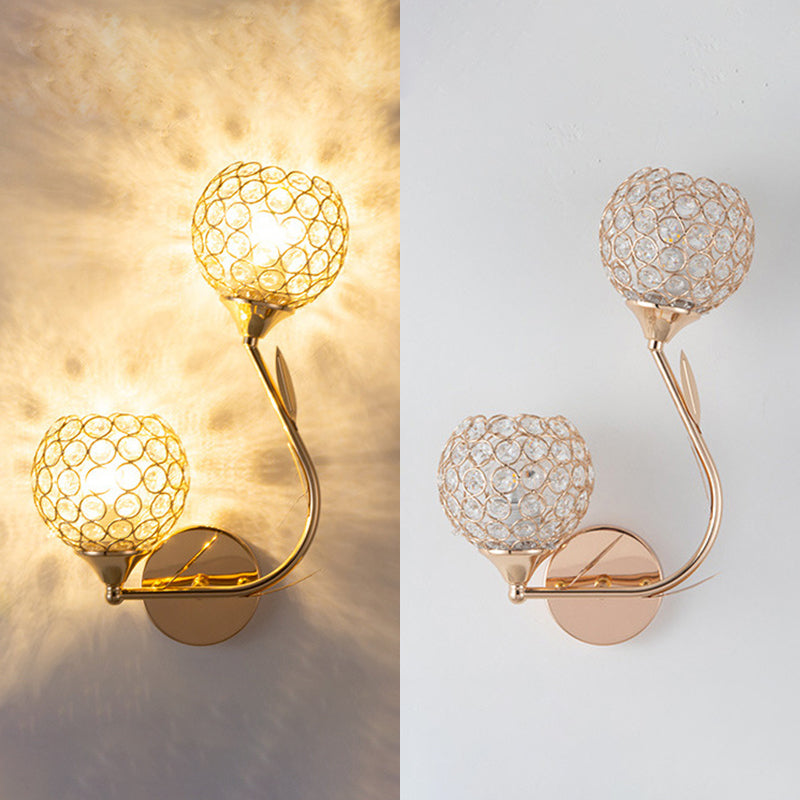 Electroplating Rose Gold Crystal Wall Lamp 1-Light Hollow Ring Inlaid Crystal Sconce Lights for Restaurant Coffee Shop
