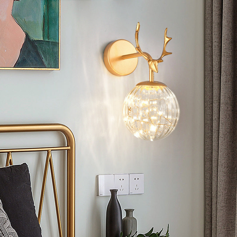 Nordic Simplicity Style Antlers Sconce Light LED Light String Glass Globe Wall Mount Light for Bedroom Dining Room