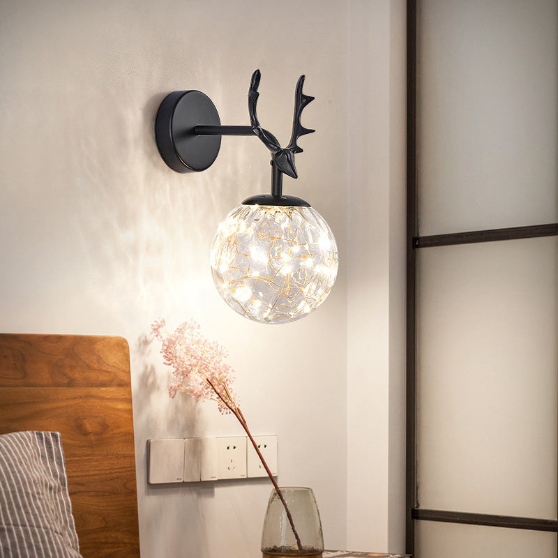 Nordic Simplicity Style Antlers Sconce Light LED Light String Glass Globe Wall Mount Light for Bedroom Dining Room