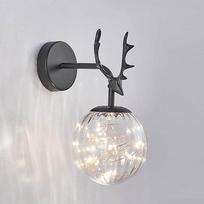 Nordic Simplicity Style Antlers Sconce Light LED Light String Glass Globe Wall Mount Light for Bedroom Dining Room