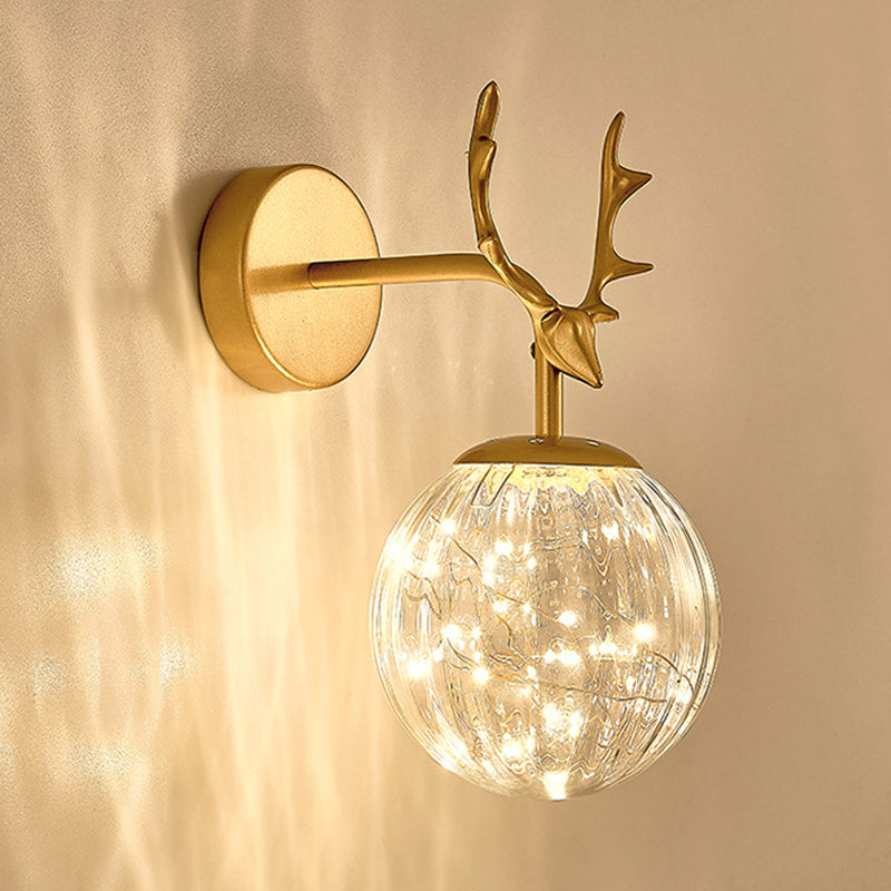 Nordic Simplicity Style Antlers Sconce Light LED Light String Glass Globe Wall Mount Light for Bedroom Dining Room