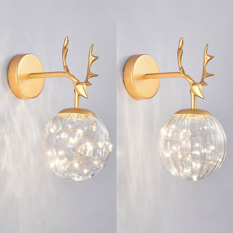 Nordic Simplicity Style Antlers Sconce Light LED Light String Glass Globe Wall Mount Light for Bedroom Dining Room