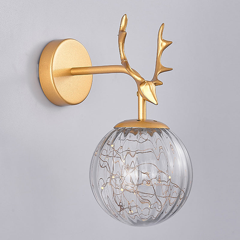 Nordic Simplicity Style Antlers Sconce Light LED Light String Glass Globe Wall Mount Light for Bedroom Dining Room