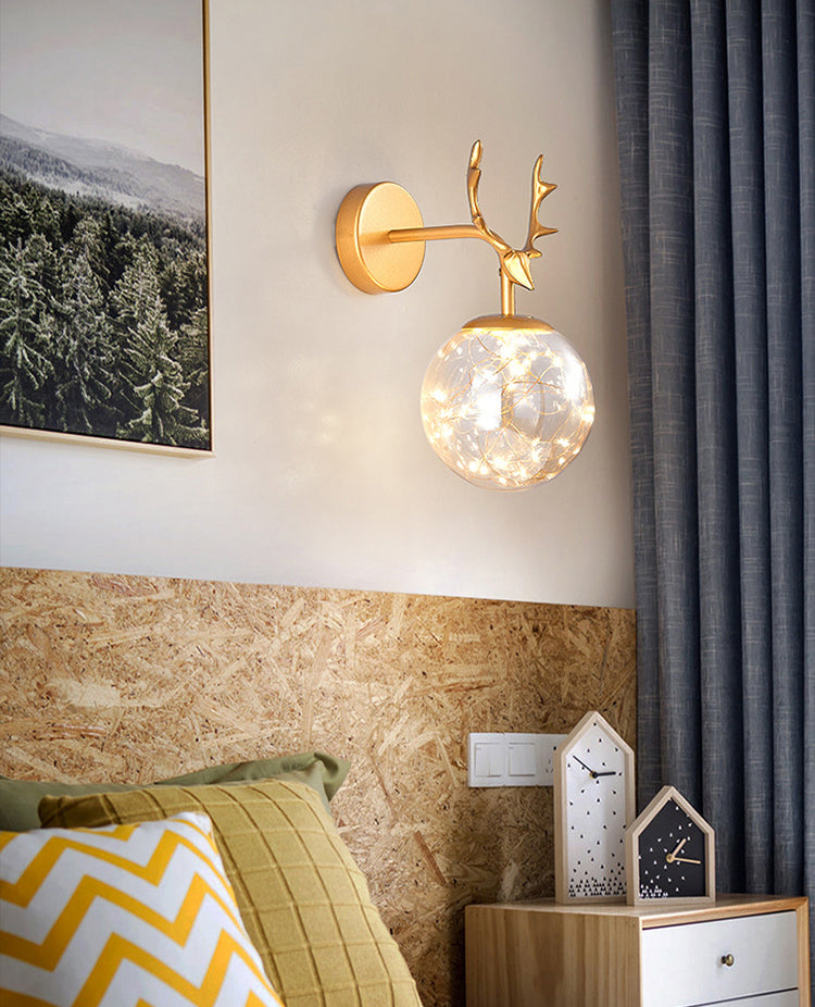 Nordic Simplicity Style Antlers Sconce Light LED Light String Glass Globe Wall Mount Light for Bedroom Dining Room