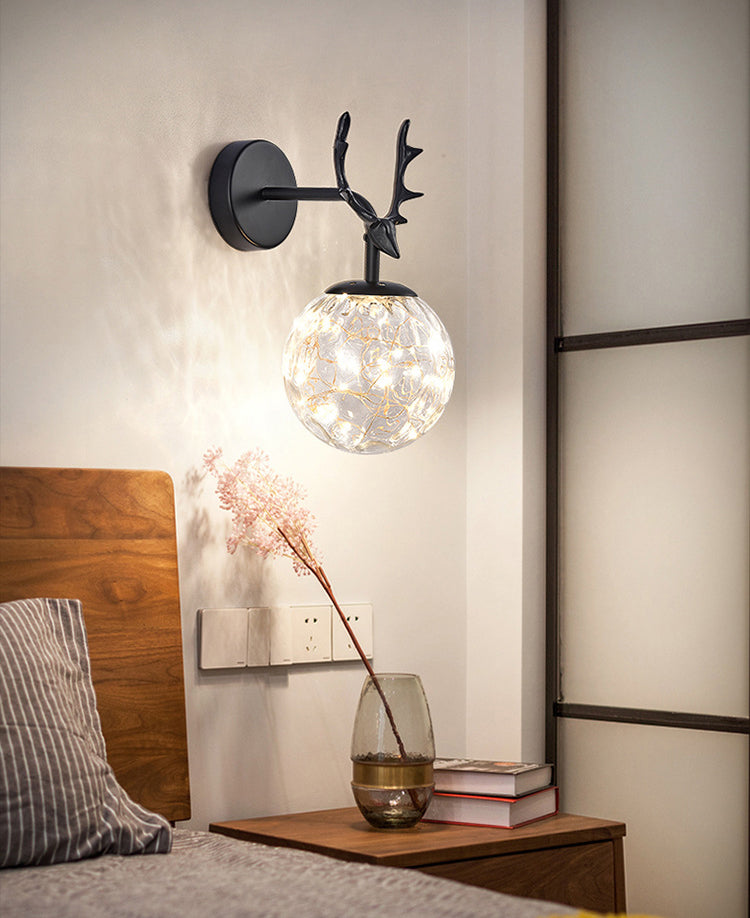 Nordic Simplicity Style Antlers Sconce Light LED Light String Glass Globe Wall Mount Light for Bedroom Dining Room