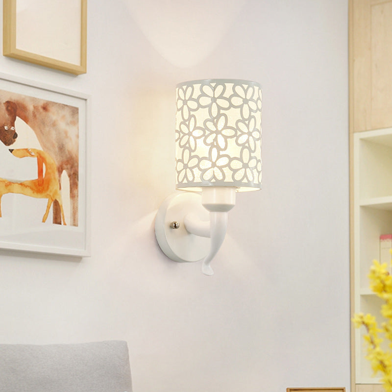 Hollow Petals Metal Cylindrical Simplicity Sconce Lamp Modern Style 1-Light Corridor Wall Mount Light in White