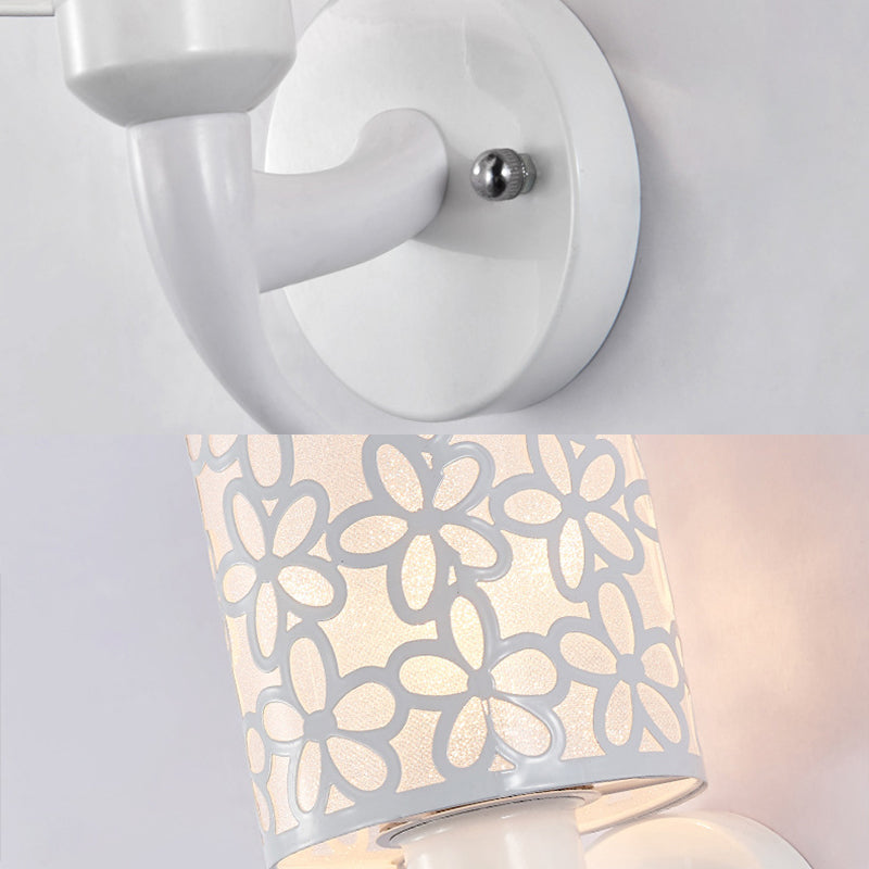 Hollow Petals Metal Cylindrical Simplicity Sconce Lamp Modern Style 1-Light Corridor Wall Mount Light in White