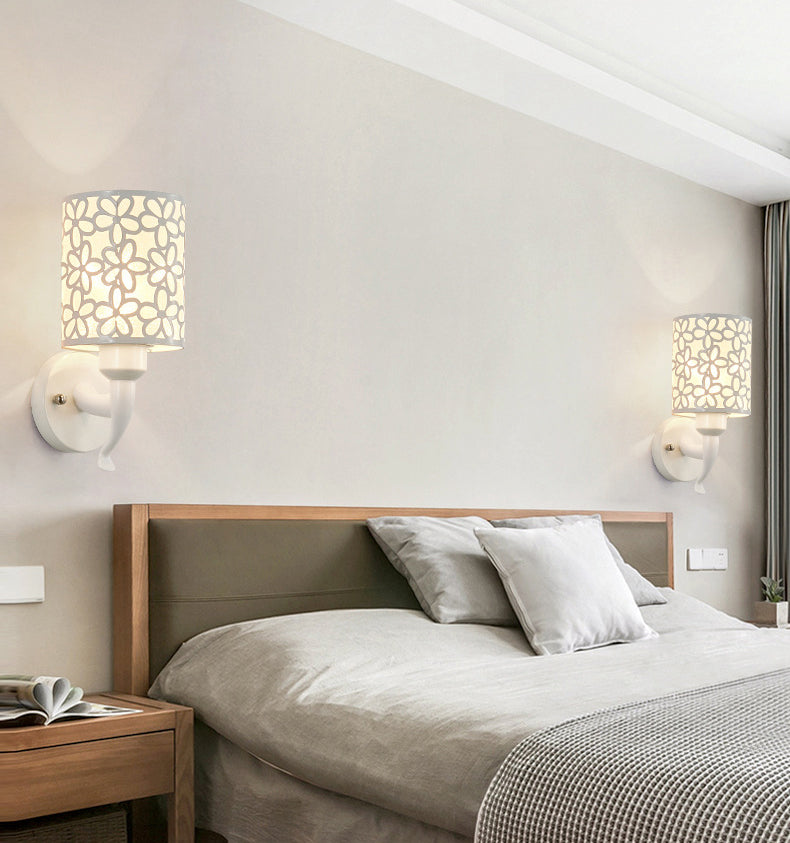 Hollow Petals Metal Cylindrical Simplicity Sconce Lamp Modern Style 1-Light Corridor Wall Mount Light in White
