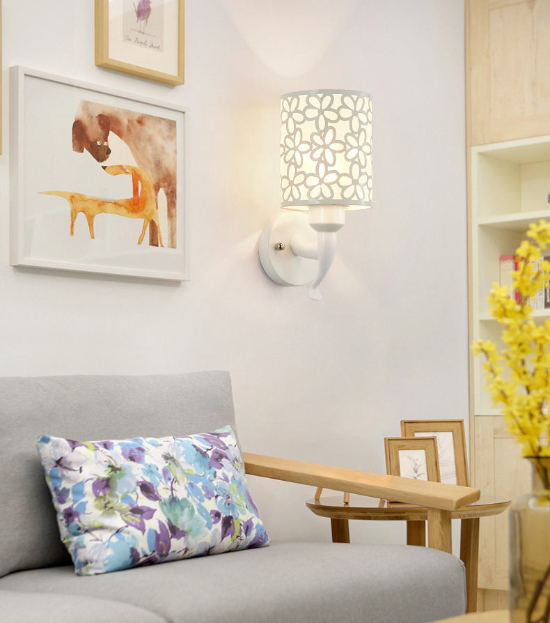 Hollow Petals Metal Cylindrical Simplicity Sconce Lamp Modern Style 1-Light Corridor Wall Mount Light in White