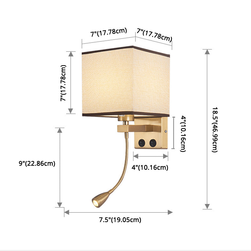 Vierkante stoffen schaduw eenvoud LED -leeslamp verstelbaar Spotlight Design Moderne Style SCONCE Lights