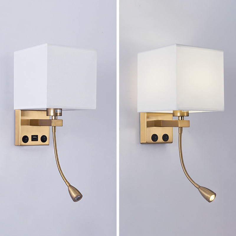 Vierkante stoffen schaduw eenvoud LED -leeslamp verstelbaar Spotlight Design Moderne Style SCONCE Lights