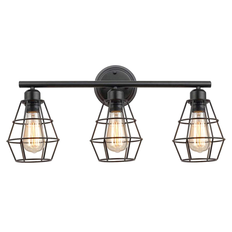 3 Lights Metal Wall Mounted Light Fixture Industrial Diamond Cage Wall Mounted Wall Lights for Bar