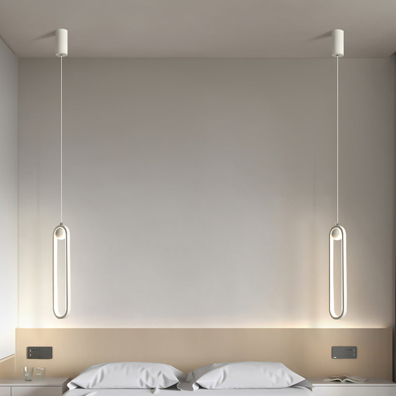Oval Bedroom Hanging Light Fixture Metal Simple Style LED Suspended Lighting Fixture