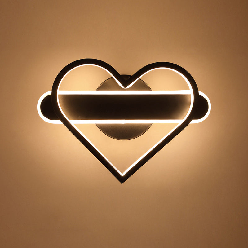 Heart Shaped Aluminum LED Wall Lamp 9.5" H Simplicity Lines Acrylic Sconce Lighting Fixture for Bedroom