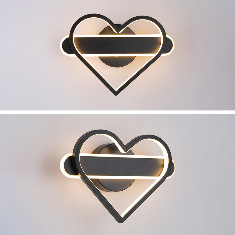 Heart Shaped Aluminum LED Wall Lamp 9.5" H Simplicity Lines Acrylic Sconce Lighting Fixture for Bedroom