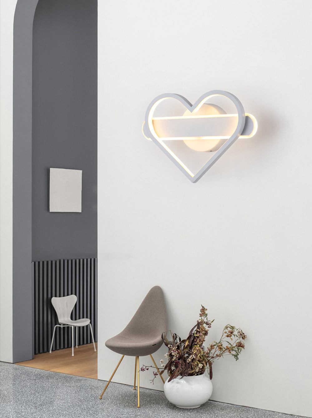 Heart Shaped Aluminum LED Wall Lamp 9.5" H Simplicity Lines Acrylic Sconce Lighting Fixture for Bedroom