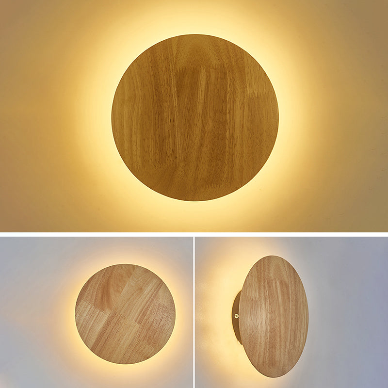 Blockfarbe kreisförmige Wandleuchten im modernen prägnanten Stil schmiedeeisere LED -Wandlampe mit Holzschatten