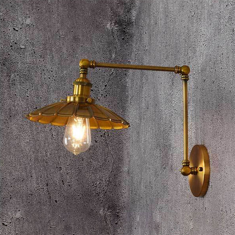 2-Sections Swing Arm Wall Mount Light Single Bulb Retro Industrial Style Coffee Shop Sconce Lights in Electroplated Copper