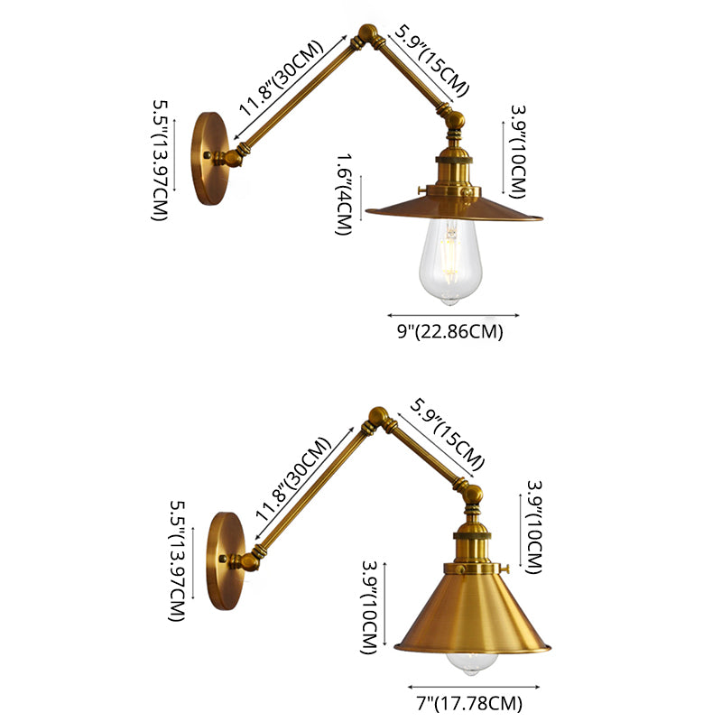 2-Sections Swing Arm Wall Mount Light Single Bulb Retro Industrial Style Coffee Shop Sconce Lights in Electroplated Copper