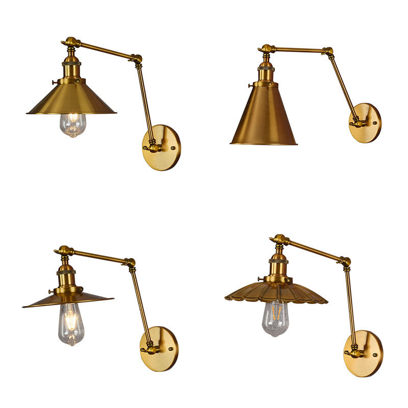 2-Sections Swing Arm Wall Mount Light Single Bulb Retro Industrial Style Coffee Shop Sconce Lights in Electroplated Copper
