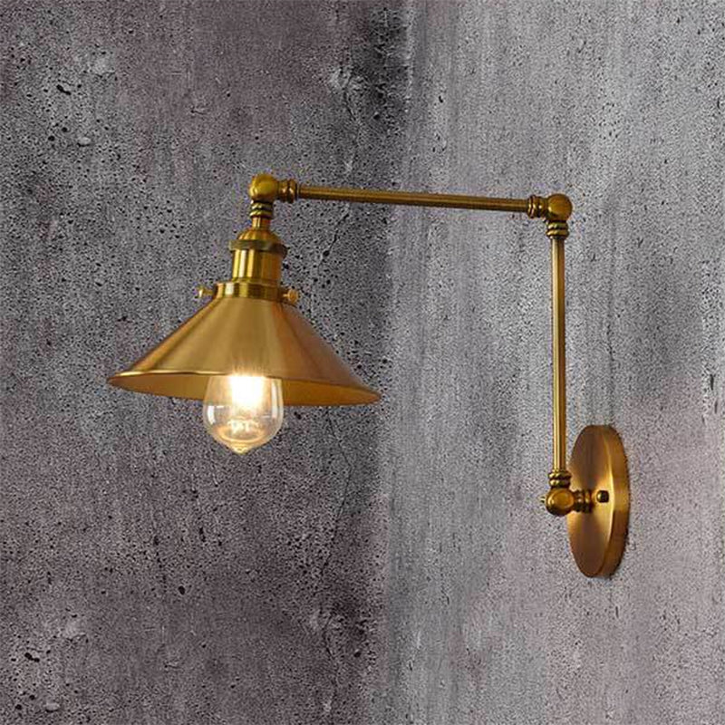 2-Sections Swing Arm Wall Mount Light Single Bulb Retro Industrial Style Coffee Shop Sconce Lights in Electroplated Copper