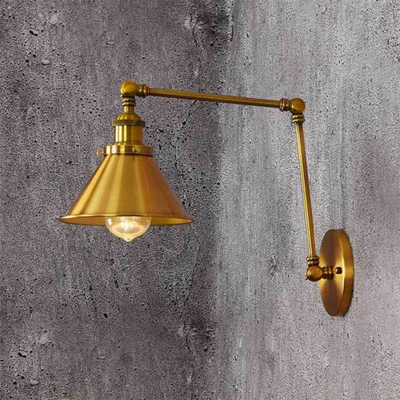 2-Sections Swing Arm Wall Mount Light Single Bulb Retro Industrial Style Coffee Shop Sconce Lights in Electroplated Copper