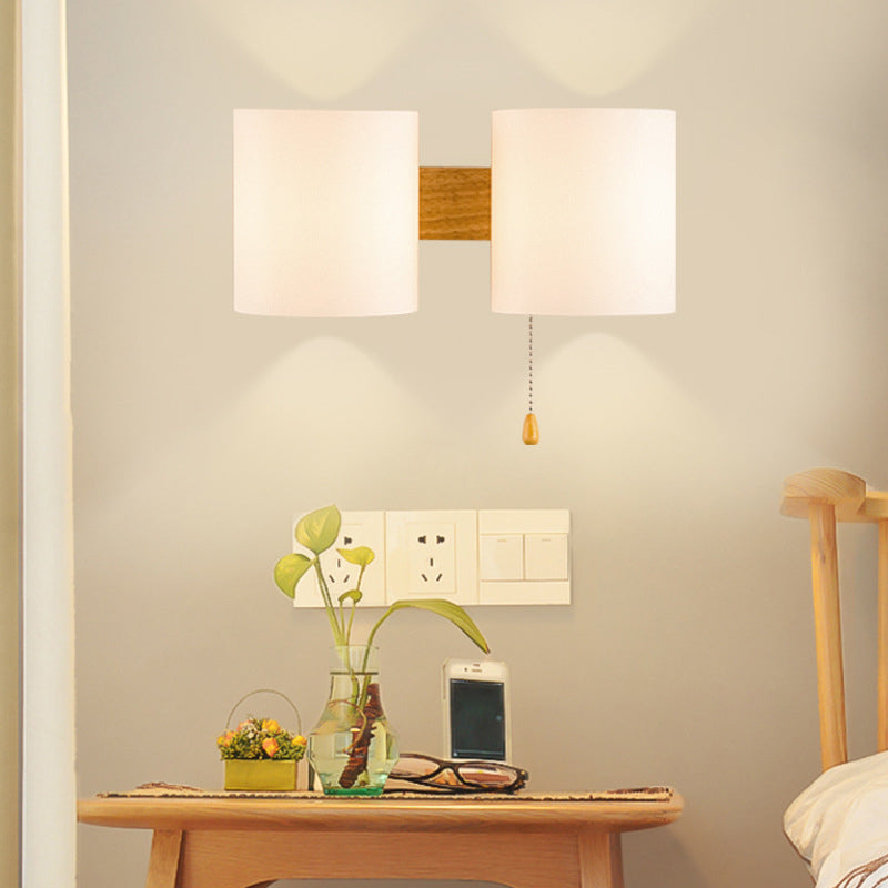 Wooden Cylindrical Wall Lamp in Modern Concise Style White Glass Wall Sconce for Interior Spaces