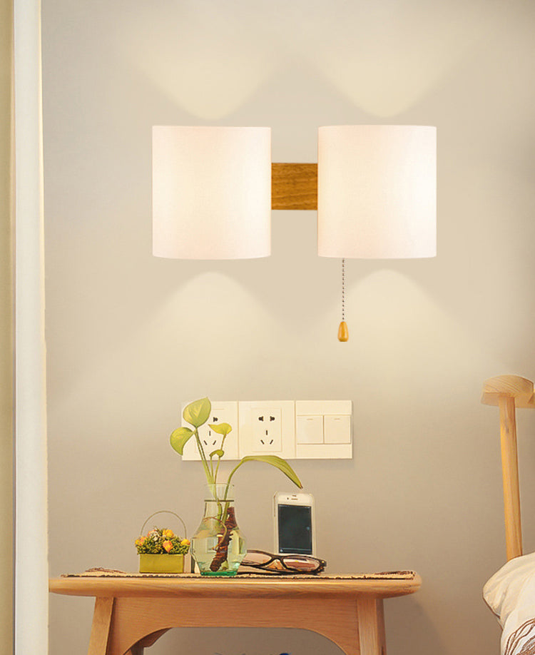 Wooden Cylindrical Wall Lamp in Modern Concise Style White Glass Wall Sconce for Interior Spaces