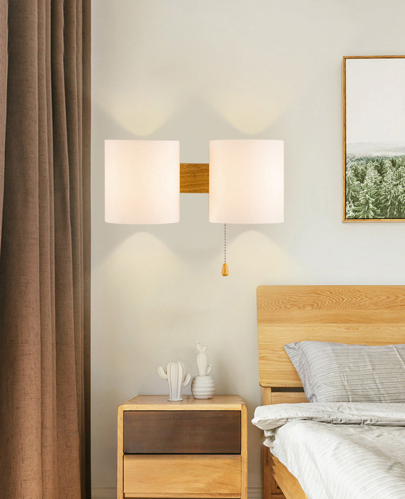 Wooden Cylindrical Wall Lamp in Modern Concise Style White Glass Wall Sconce for Interior Spaces