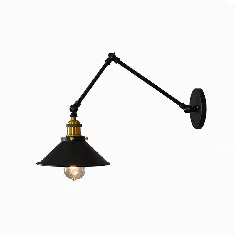 10"+10" 2-Sections Swing Arm Wall Mount Light Single Bulb Retro Industrial Style Coffee Shop Sconce Lights in Matte Black