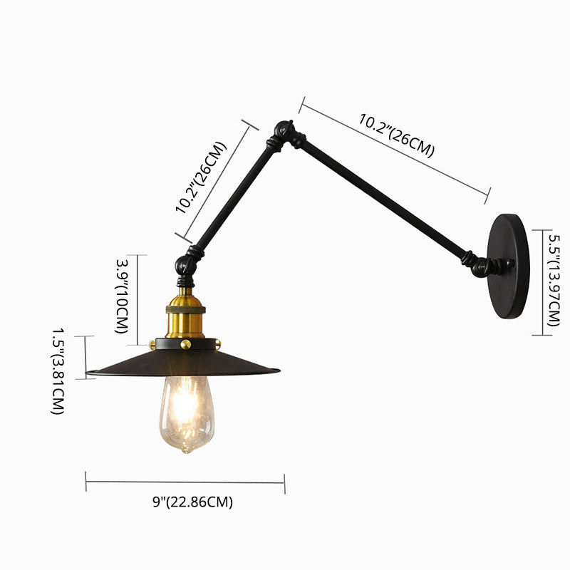 10"+10" 2-Sections Swing Arm Wall Mount Light Single Bulb Retro Industrial Style Coffee Shop Sconce Lights in Matte Black