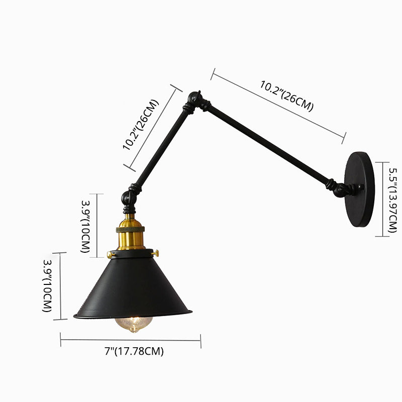 10"+10" 2-Sections Swing Arm Wall Mount Light Single Bulb Retro Industrial Style Coffee Shop Sconce Lights in Matte Black