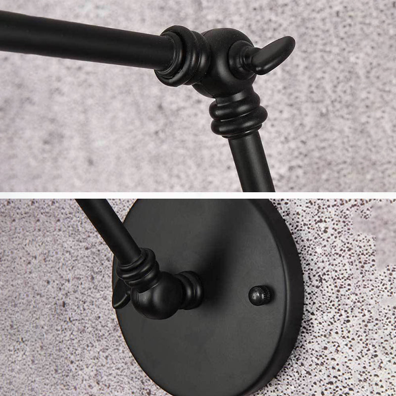 10"+10" 2-Sections Swing Arm Wall Mount Light Single Bulb Retro Industrial Style Coffee Shop Sconce Lights in Matte Black