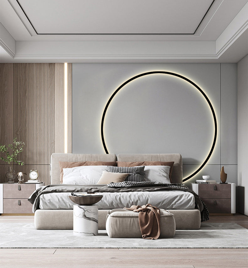 Zwart minimalisme Ronde lijnen LED Wall Lamp Noordse stijl Aluminium SCONCE Licht voor woonkamer
