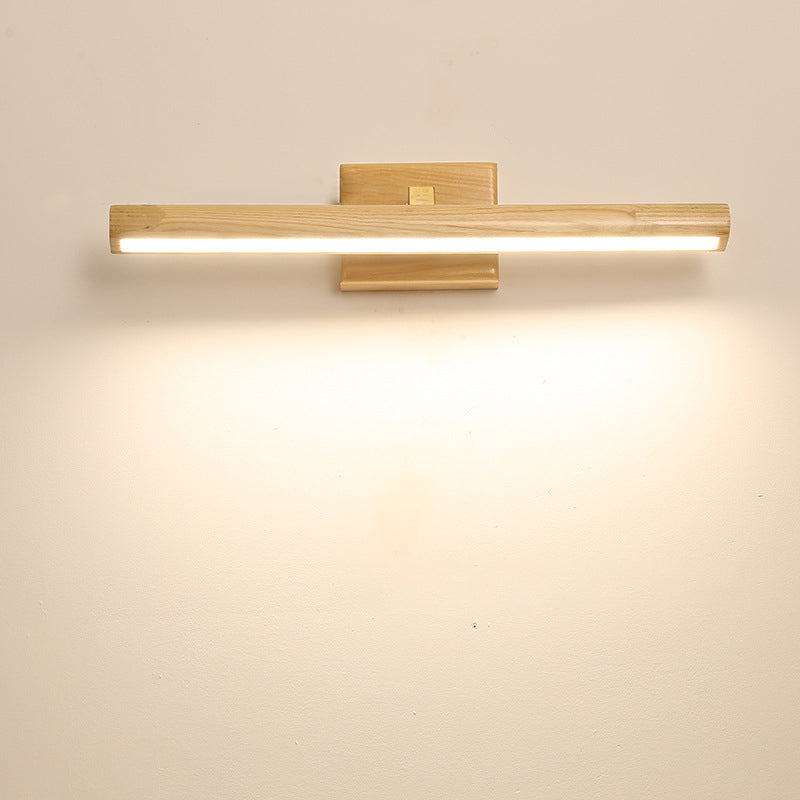Simplicity Wooden LED Mirror Light Modern Style Long Strip Wall Sconce in Beige