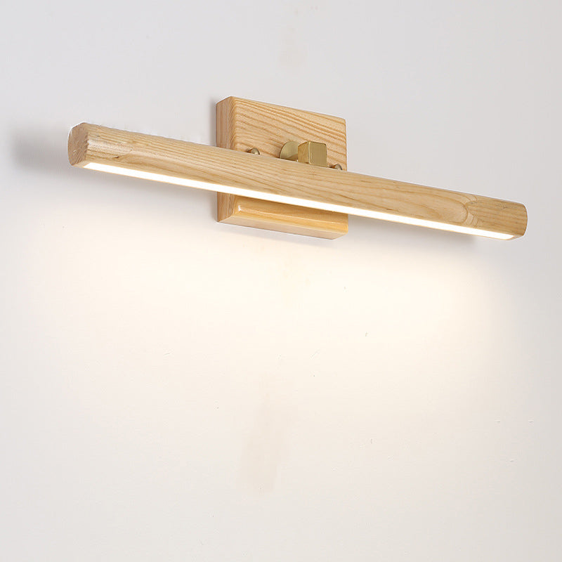 Simplicity Wooden LED Mirror Light Modern Style Long Strip Wall Sconce in Beige