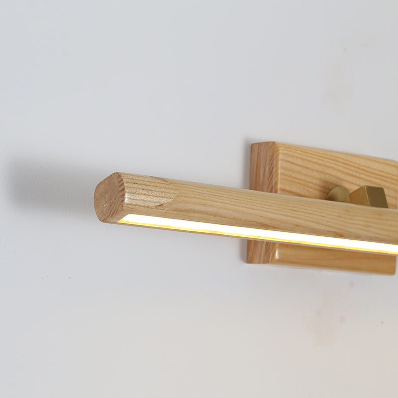 Simplicity Wooden LED Mirror Light Modern Style Long Strip Wall Sconce in Beige